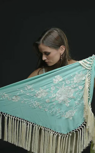 MMP006 Mantón de Manila azul turquesa