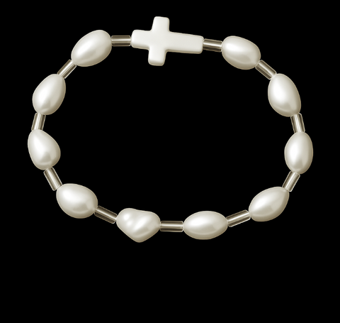 Pulsera cruz de nacar y perlas naturales cultivadas