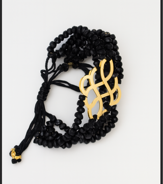 Brazalete de cristal Murano color negro – Pieza central decoración con baño oro brasileño