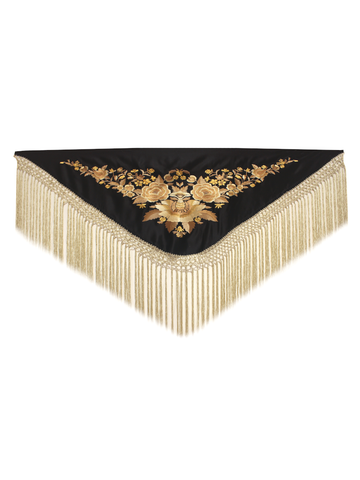 Mantón pequeño de Manila color negro bordado beige