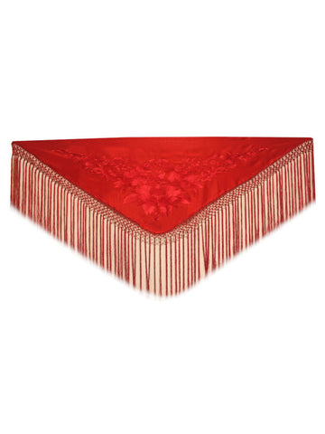 Mantón pequeño de Manila color rojo bordado