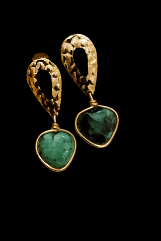 Pendientes raiz verde (turquesa africana verde de corazón)